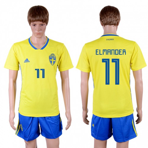 Sweden #11 Elmander Home Soccer Country Jersey